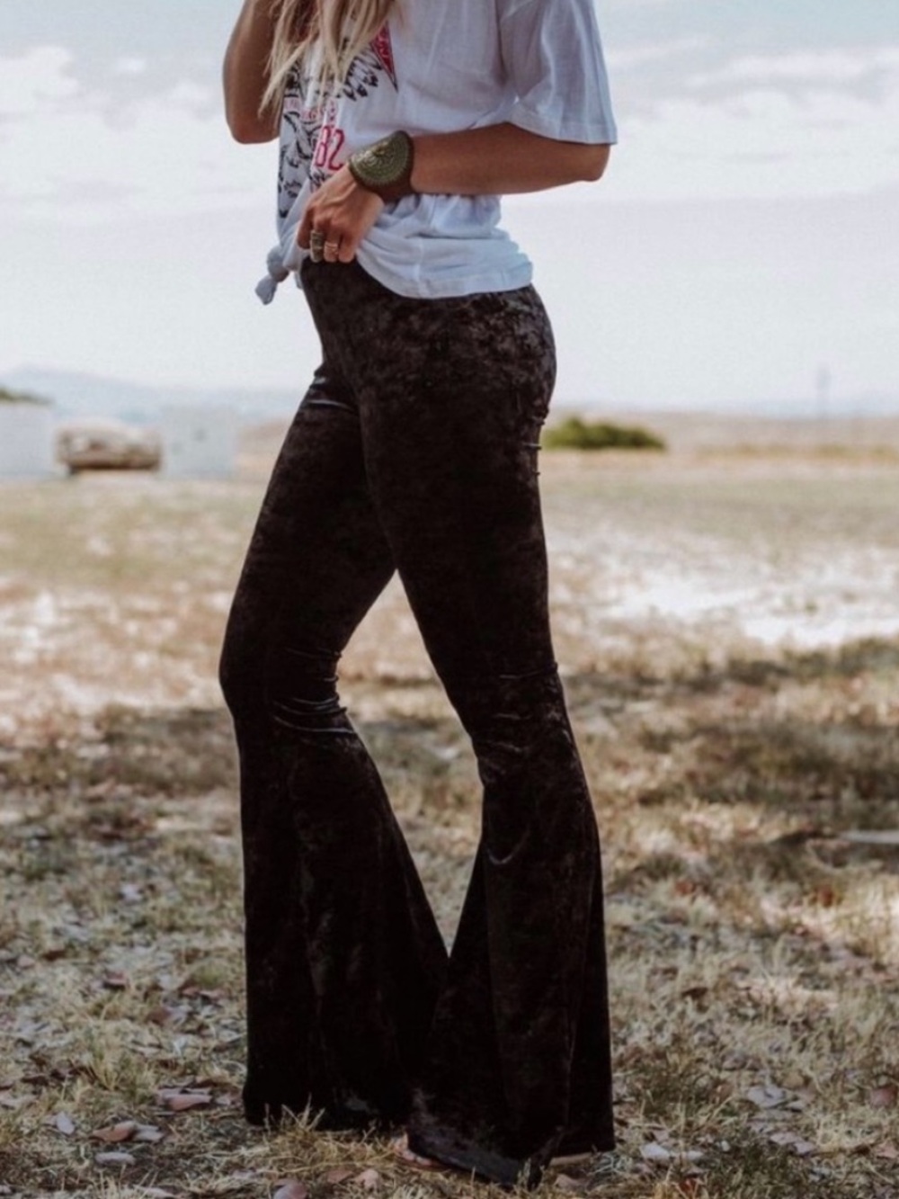Three Bird Nest Cher Velvet Flare Pants in Black Small